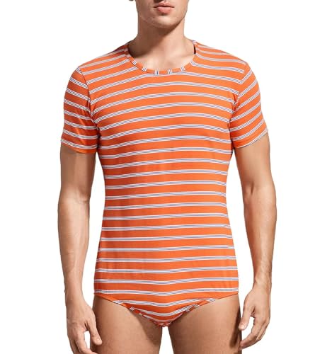 Men Short Sleeve Bodysuit Pajama Mens Striped Onesie One Piece Pajamas Rompers Basic Onesie - Stripe Men3