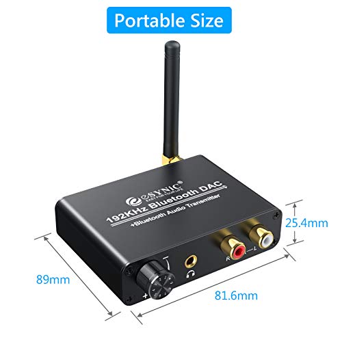 eSynic 192kHz DAC Digital to Analog Audio Converter with Bluetooth V5.0 Transmitter Support AptX & Low Latency Optical Coaxial Digital Audio to Analog L/R RCA 3.5mm for TV Bluetooth Headphone Speaker - Thumbnail 6