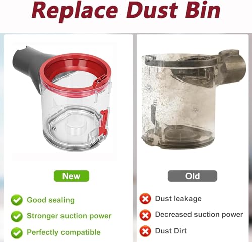 Staubbehälter Ersatz kompatibel mit Dyson V7 V8 SV10 SV11, verbesserter Auffangbehälter mit HEPA Filter & Vorfilter + Reinigungsbürste, Kanister Staubeimer Ersatzteile Teilenummer 967699-01