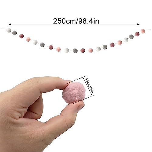 2 Pezzi Ghirlande con Pompon in Feltro Corda per