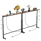 GRLEAF 2 Pack Adjustable Height Narrow Console Table with Power Outlets, 78.7' Long Sofa Table with Charging Station Behind Couch Table Entryway Table for Living Room and Hallway – Rustic Brown