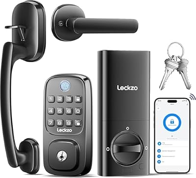 Smart Door Lock with Handle, Keyless Entry Door Lock Deadbolt Handle Set, Built-in WiFi Deadbolt Smart Lock for Front, Fingerprint