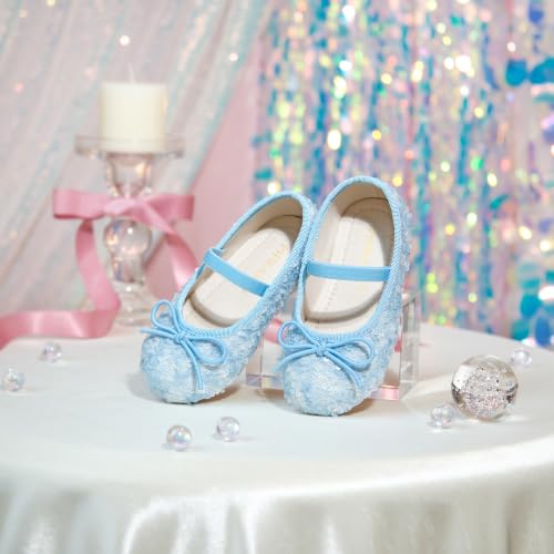 Image of PHIRAMIN Toddler Flower Girl Glitter Dress Shoes Little Girl Ballet Flats Bow Wedding Party