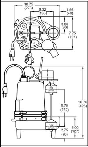 Barnes SE411VF Submersible Cast Iron Sewage Pump - 4/10-HP, 7,500 GPH, 120V / 1Ph, 20' Cord, No Float Switch