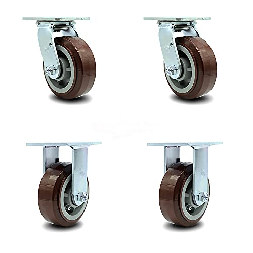 Service Caster SCC-30CS520-PPUR-2-R520-2 Heavy Duty Casters Polyurethane Wheel, Swivel and Rigid Non-Marking, 5 Size (Pack of 4)