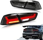 VLAND Led Tail lights Compatible with Mitsubishi Lancer & EVO X 2008-2020( Not Fit Sportbacks/ fortis/ io ) w/Amber Sequential Turn Signal, Full Led Rear Lamp Assembly Smoke/ Tinted