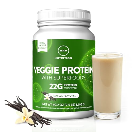 MRM Nutrition Veggie Protein with Superfoods - Vanilla Flavored Protein Powder for Women & Men, 22g of Vegan Protein, Amino Acids & Digestive Enzymes, Gluten & Dairy Free - 33 Servings