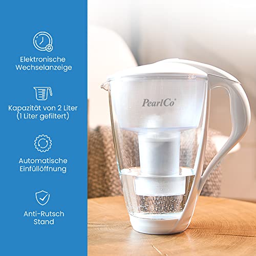 GLAS-Wasserfilter PearlCo (mint) mit 1 Protect+ classic Filterkartusche (f. hartes Wasser) - Made in EU