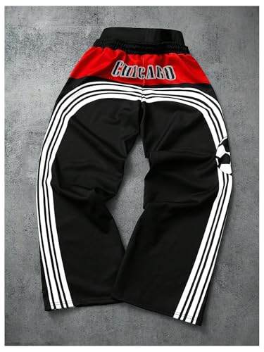 Men's Y2k Baggy Sweatpants Punk Letter Graphic Double Waist Wide Leg Jogging Pants3