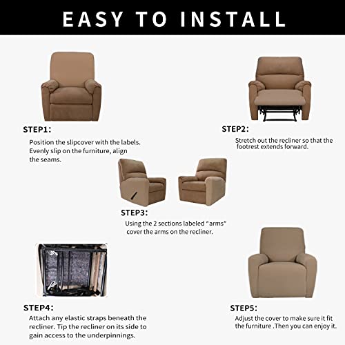 Image of Easy-Going 4 Pieces Waterproof Recliner Chair Slipcover Washable