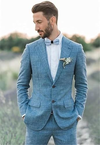 Men's Linen Men Suit 2 Piece Suit Slim Fit Two Button Suit Jacket Wedding Groomsmen Summer Beach Blazer Pants Tuxedo2