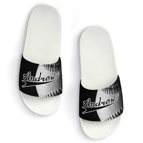 Custom Sports Slides Personalized Slippers - Baseball Sandals Quick Drying Softball Slippers Indoor Outdoor,Gifts for Men Youth Boy (White,Style 37)