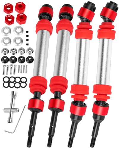 RCHuiWow Driveshafts CVD Upgrades Part for 1/10 Slash 4WD(vxl),Rustler 4WD(vxl),Stampede 4WD(vxl),Hard Steel Front Rear RC Axles Drive Shafts Hops Up,4pcs,Red