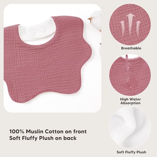 Image of Bearmoss Baby Bibs for Drooling & Teething 8 Pack Muslin Cotton Soft Absorbent Adjustable Unisex Bibs Boys Girls 0-36 Months
