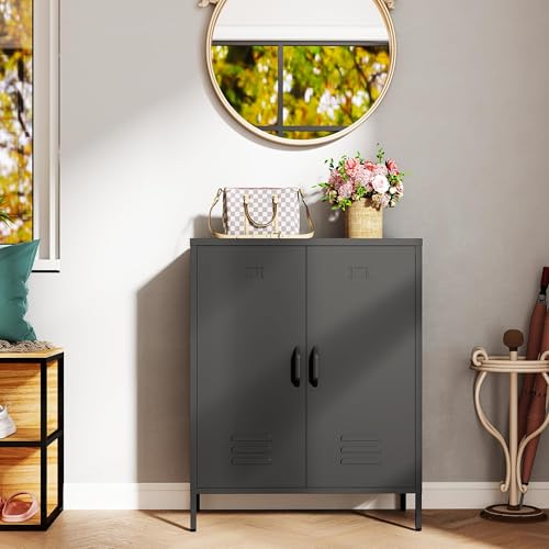 Commode en Métal Noire à 3 Compartiments et Étagère Réglable 100x80cm