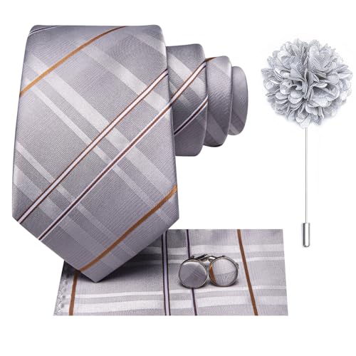 Image of Hi-Tie Men's Tie Lapel Pin Set Pocket Square Cufflinks Formal Woven Silk Tie Sets Wedding Party