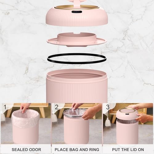 Image of Smart Bathroom Trash Can with Lid，3 Gallon Bathroom Garbage Can Automatic Touchless，Motion Sensor Trashcan, Baby Diaper Trash Bin, Mini Pink Waste Basket for Bedroom, Kitchen, Restroom, Office