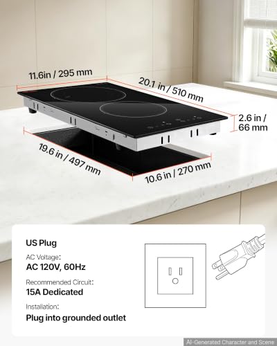 Image of VEVOR Electric Cooktop 12inch 2 Burners Portable Stove Top 1800W 120V, Ceramic Countertop /Built-in Radiant Electric Stove, with 9 Power Levels, Timer, Child Lock, Over-Heat Guard, Touch Control