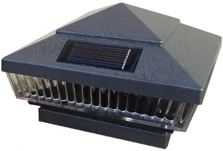 8-Pack Solar HAMMERED GREY Finish Post Deck Fence Cap Lights for 4 X 4 PVC/Vinyl Post With White LEDs and Vertical-lined Clear Lens -GREEN NATURAL SOLAR by Atlantic Solars