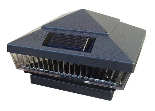 6-Pack Solar HAMMERED GREY Finish Post Deck Fence Cap Lights for 4 X 4 PVC/Vinyl Post With White LEDs and Vertical-lined Clear Lens -GREEN NATURAL SOLAR by Atlantic Solars