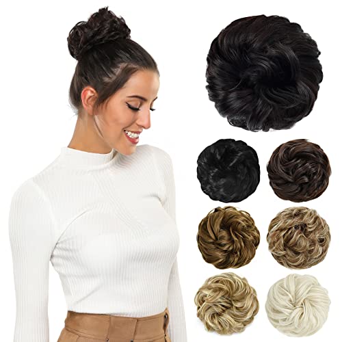 Yamel Messy Bun Hair Pieces for Women Hair Bun Extension Natural Black in Dark Auburn Updo Curly Messy Bun Scrunchie