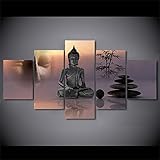  aicedu Decoración del hogar Sala de Estar HD Impreso Arte Moderno en la Pared 5 Paneles Zen Buda Estatua Pintura de Piedra Cuadros modulares Lienzo del Marco （Sin Marco）