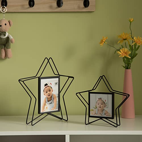 Modern Star Shape Black Metal Decor Photo Frame For Tabletop Display, 4" X 6" #TOP5