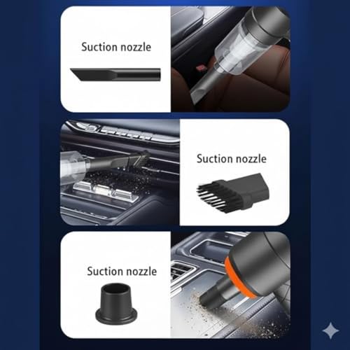 Image of 3-in-1 Handheld Car Vacuum Cleaner & Air Blower, Cordless Portable Mini Vacuum, High Power 120W Suction, USB Rechargeable, Small Duster for Home, Keyboard, Office, and Pet Hair (Black)