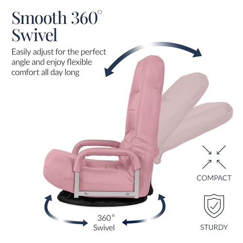 Image of Best Choice Products Swivel Gaming Chair 360 Degree Multipurpose Floor Chair Rocker for TV, Reading, Playing Video Games w /Lumbar Support, Armrest Handles, Adjustable Foldable Backrest - Pink