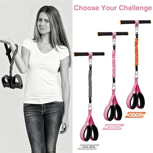Image of Durable Comfortable Padded Handle Adjustable Pedal Resistance Band 20-40LBS for Full Body Workout (Pink)