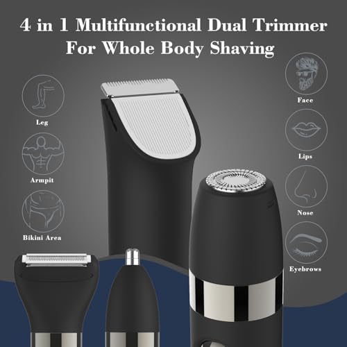 Image of Hatteker 4 in 1 Multifunctional Dual - Head Body Hair Trimmer for Men, IPX7 Waterproof Groin & Body Hair Groomer, Rechargeable Body Electric Shaver Razor