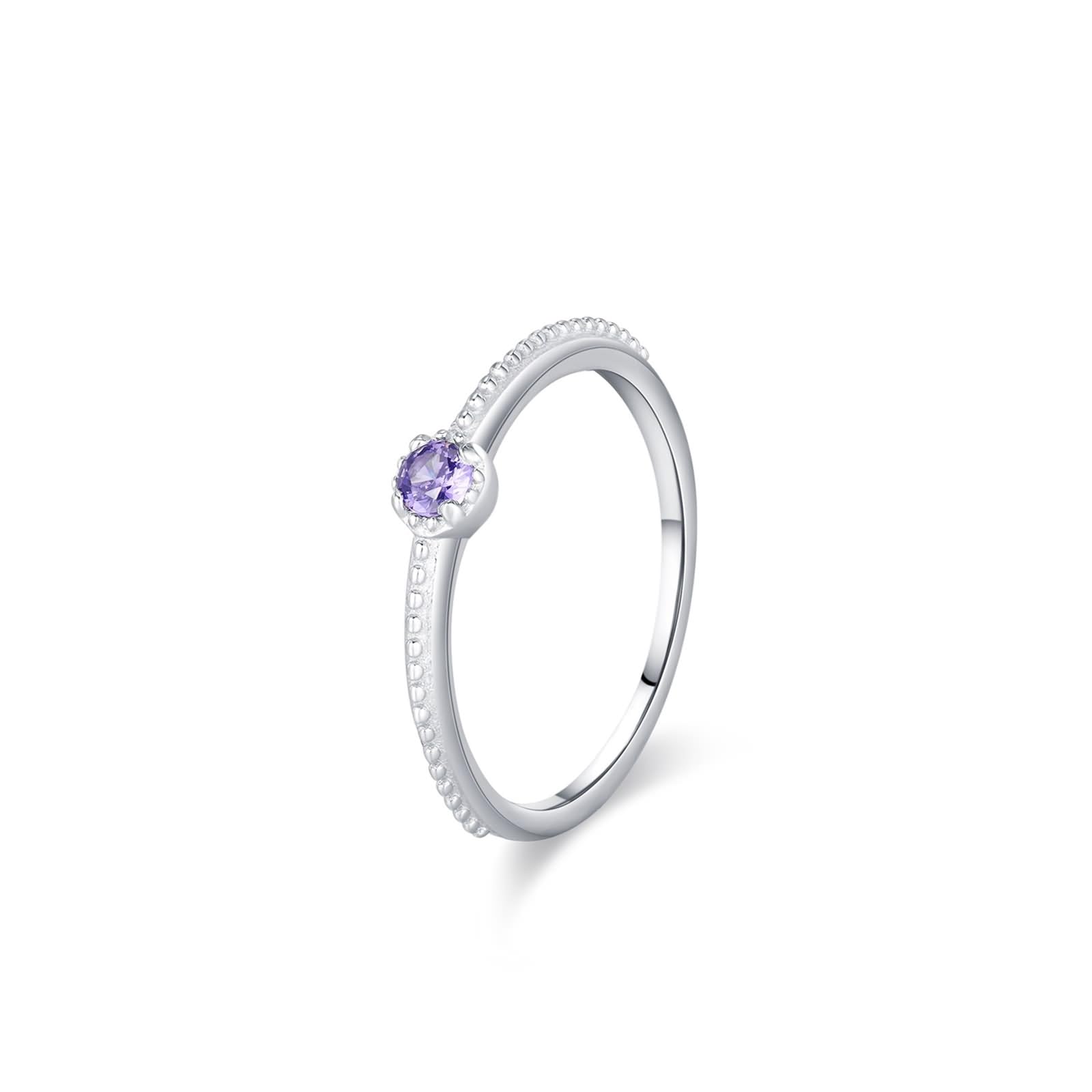 Anillos de mujer de oro blanco de 9 K, anillo de declaración apilable, solitario simple de 0,1 quilates, amatista redonda, talla 58 (18,5)