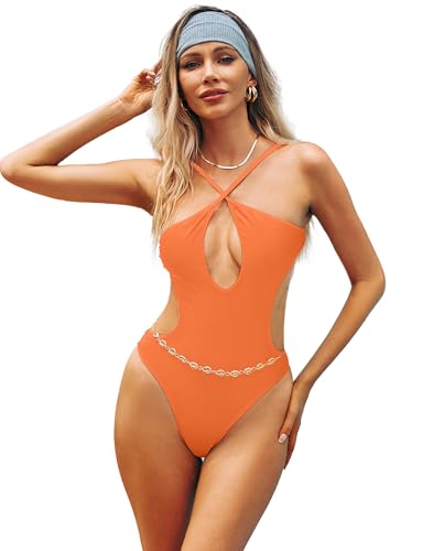 Image of HYPERFIRE Women's Sexy Criss Cross Halter Bathing Suit Cut Out Backless Monokini Swimsuits One Piece