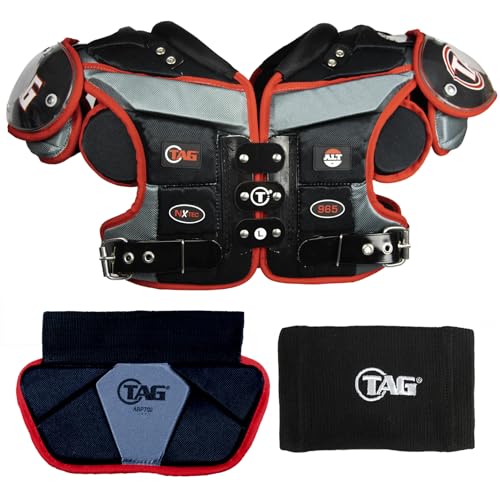 TAG ALT4-965 Adult Football Shoulder Pad Bundle with Back Pad and Quarterback Wrist Band for...