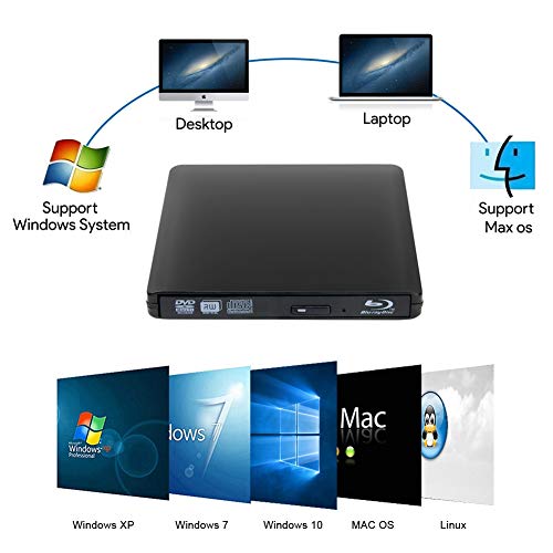 External Blu Ray DVD Drive Burner, Portable Ultra USB 3.0 Slim Blu Ray CD DVD Burner Player Reader Writer Disk for Mac OS, Windows 7/8.1/10 /Linxus, Laptop, PC (Black)