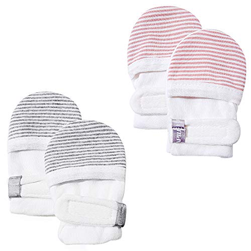 Image of HAPIU Baby No Scratch Mittens Stay On, 100% Cotton Breathable, Adjustable Infant Gloves for Boys Girls, Newborn - 12 M