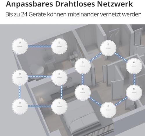 WISUALARM Feuermelder Vernetzt, 10 Jahre Batterie, Test und Silence Funktion, Alarm durch Fernbedienung (1 Stück)