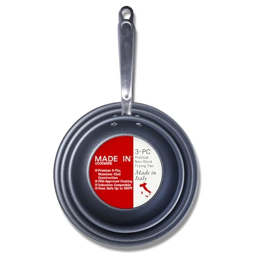Made In Cookware | ProCoat Non Stick 3 Piece Frying Pan Set (Includes 8', 10', 12') | 5 Ply...