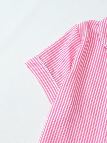 Image of Remidoo Women's Striped Pj Set Short Sleeve 2 Piece Button Up Pajamas Sleepwear Pink Medium