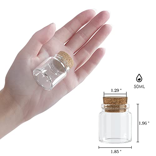 Danmu 50ml Mini Glass Bottles, Small Jars with Wood Cork Stoppers, Message Bottles for Wedding Favors, Baby Shower Favors, DIY Craft,Gift Making 6 Pack