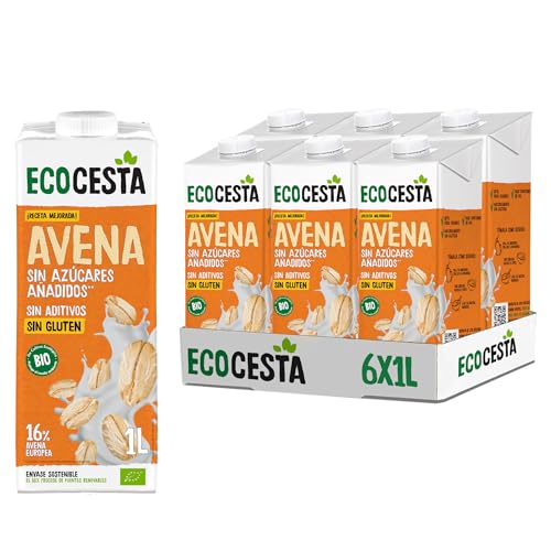ECOCESTA MEJOR CADA DIA - Pack de 6 Unidades de 1 L de Bebida Ecológica Vegetal de Avena - Sin Azúcar Añadido - Apto para Veganos - Ideal para Tomar Sola, con Café o en Batidos
