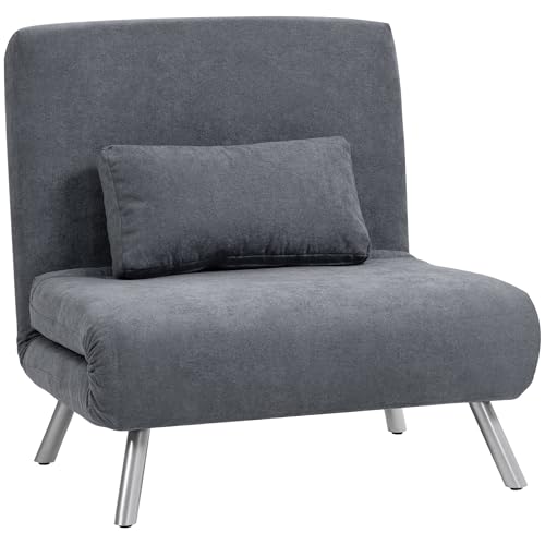 HOMCOM Fauteuil Convertible 1 Place, Fauteuil-lit clic-clac, chauffeuse 3 en 1 avec Dossier réglable, Oreiller, Assise Large, canapé-lit rembourré en...