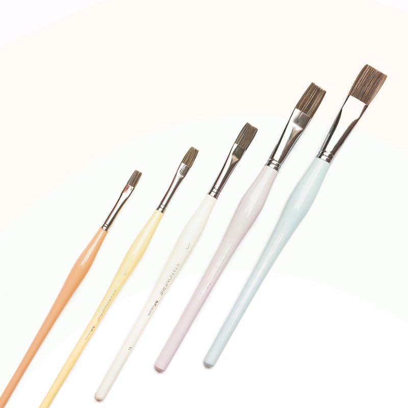 Image of Stationerie Paint Brush Set Handmade Soft Aqua Synthetic Hair with Stainless Wire Ideal for Art Paint, Watercolor, Quill, Oil Acrylics, Artists Brush Set (Flat Candy)