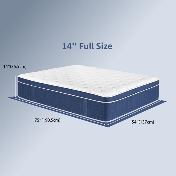 Full Size Mattress in a Box 14 Inch Memory Foam Hybrid Mattress with Pocketed Springs Medium Firm Support Motion Isolation Edge Support 60 Night Trial