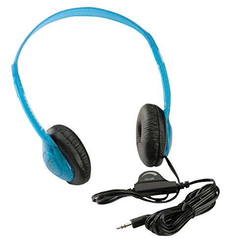 Califone 3060AV-BL Lightweight On-Ear Stereo Headphone with Inline Volume Control, 3.5mm Plug, Blue, Each