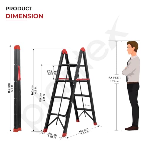 Image of Plantex Ladder for Home 4 Steps /Foldable Heavy-Duty A-Frame Step Ladder /Home, Office & Warehouse - (Red & Black,150 kg Capacity)