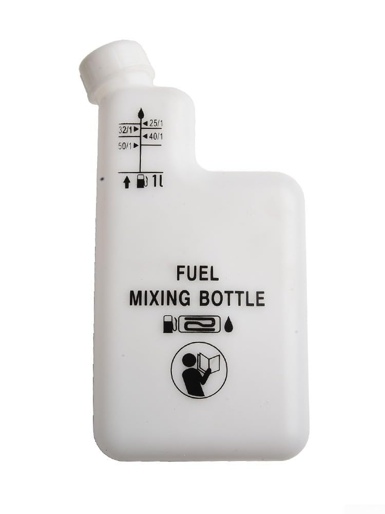2-Takt Benzin Öl Mischflasche 1L mit genauen Verhältnismarkierungen 25:1 32:1 40:1 50:1 für Kettensäge Trimmer Motor Kraftstoffmischung 215mm Höhe Kunststoff Schwarz Weiß