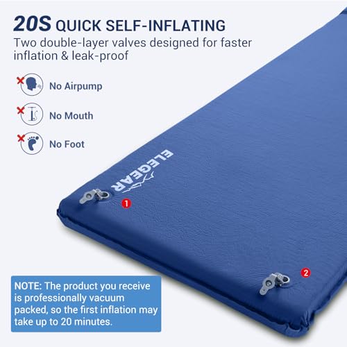 Elegear Self Inflating Sleeping Pad, 3.1\" Ultra-Thick Memory Foam Camping Pad with Pillow Fast Inflating in 20s Insulated Camping Mattress Pad 4-Season Camp Sleeping Mat for Camping/Travel/Car/Tent
