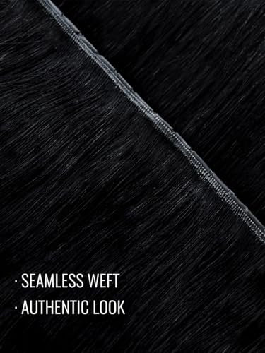 Image of Fshine Butterfly Weft Hair Extensions Human Hair, 50 g 16 Inch Jet Black | No-Sew, No-Glue, PU Base, Hair Weft Extensions, Adds Instant Volume and Length, OVO Hole Micro Hand-Tied