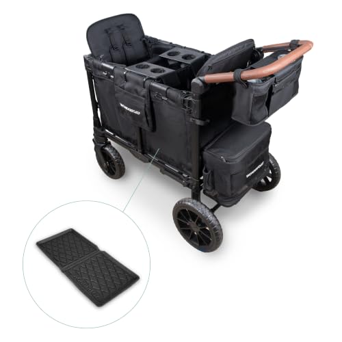 Image of WonderFold W2 Luxe Pro Bundle - 2-Seater Stroller Wagon with All-Weather Floor Mat, Flex Snack Tray & Parent Console, Safety-Certified with 5-Point Harnesses - Black